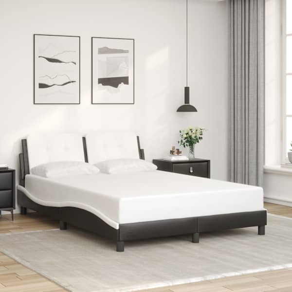 LED-valgustusega voodiraam, must ja valge, 140 × 190 cm — mudel 3214108