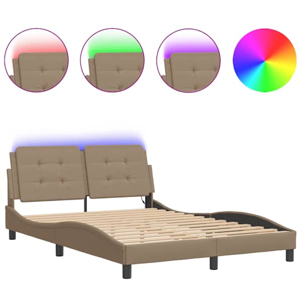 LED-valgustusega voodiraam, cappuccino, 140 × 200 cm — mudel 3214114