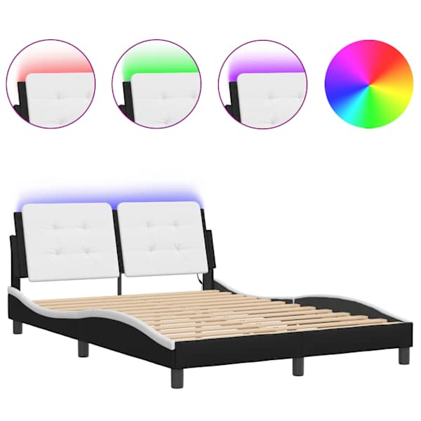 LED-valgustusega voodiraam, must ja valge, 140 × 200 cm — mudel 3214115