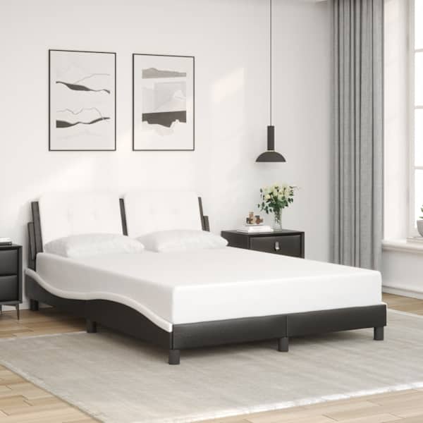 LED-valgustusega voodiraam, must ja valge, 140 × 200 cm — mudel 3214115