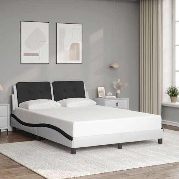 LED-valgustusega voodiraam, valge ja must, 140 × 200 cm — mudel 3214116
