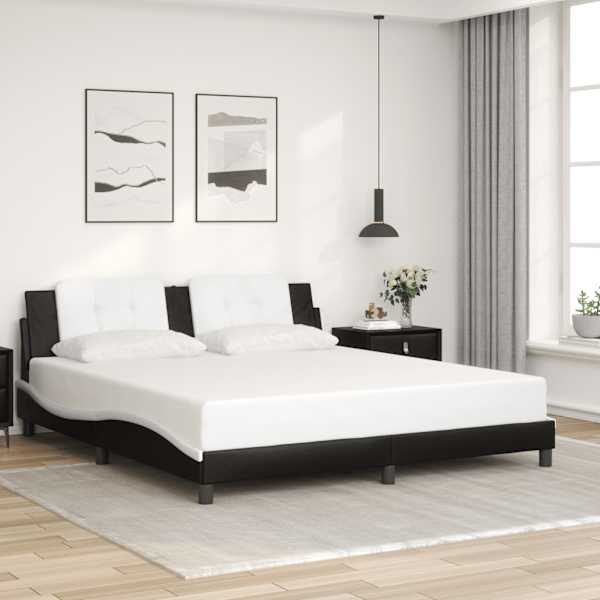 LED-valgustusega voodiraam, must ja valge, 180 × 200 cm — mudel 3214129