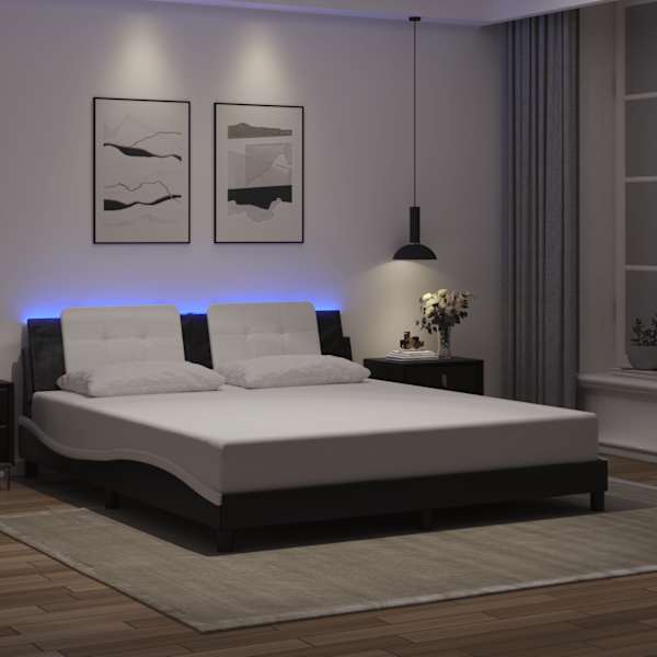 LED-valgustusega voodiraam, must ja valge, 180 × 200 cm — mudel 3214129