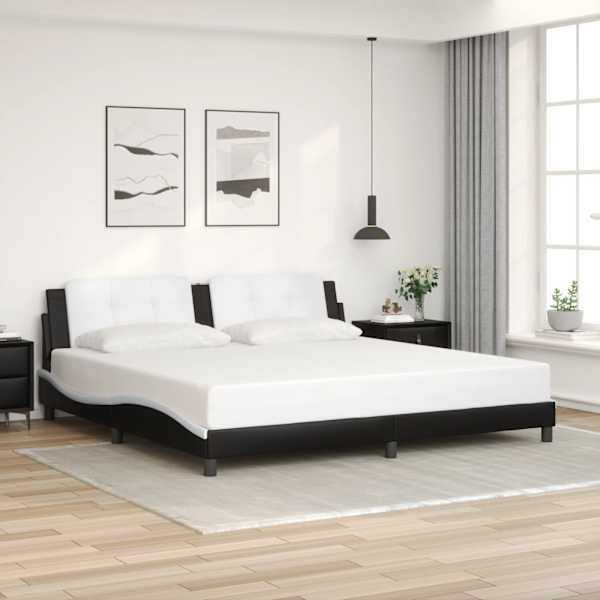 LED-valgustusega voodiraam, must ja valge, 200 × 200 cm — mudel 3214136