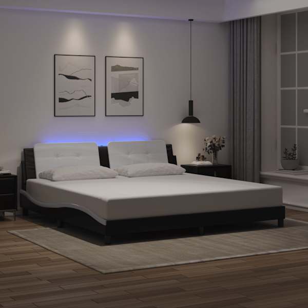 LED-valgustusega voodiraam, must ja valge, 200 × 200 cm — mudel 3214136