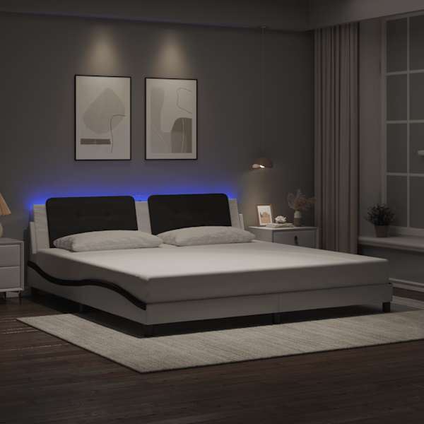 LED-valgustusega voodiraam, valge ja must, 200 × 200 cm — mudel 3214137