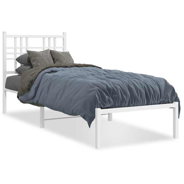 Voodiraam peatsiga, valge, 75 × 190 cm, metall — mudel 376363