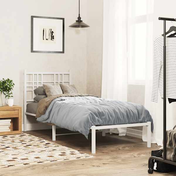 Voodiraam peatsiga, valge, 75 × 190 cm, metall — mudel 376363