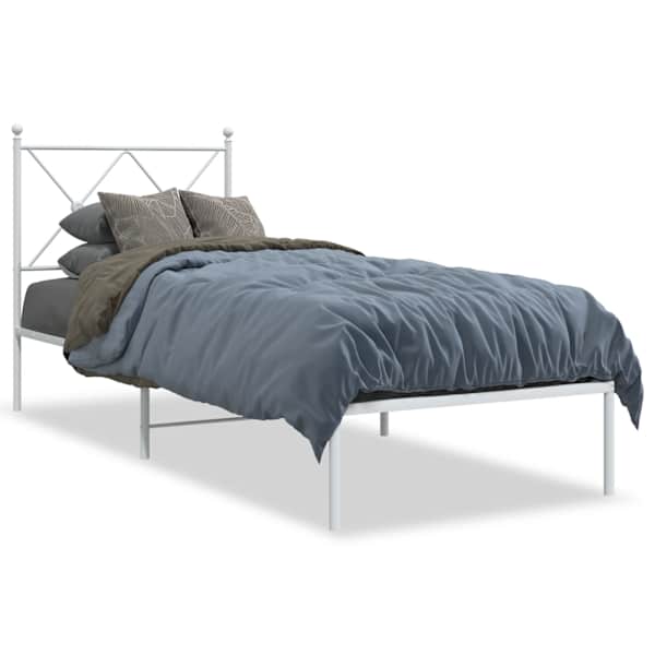 Voodiraam peatsiga, valge, 75 × 190 cm, metall