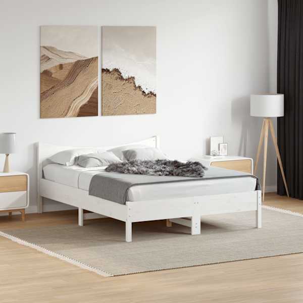 Voodiraam, valge, 135 × 190 cm, männipuit — mudel 844746