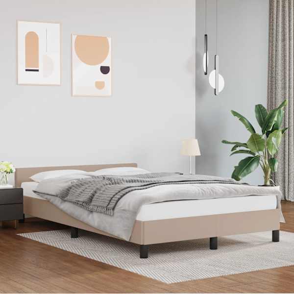 Voodiraam, cappuccino, 120 × 190 cm, kunstnahk — mudel 379546