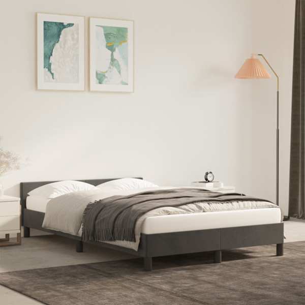 Voodiraam, tumehall, 120 × 190 cm, samet — mudel 379548