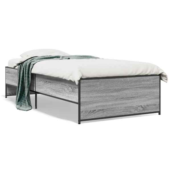 Voodiraam, hall sonoma tamm, 75 × 190 cm, tehispuit — mudel 845254