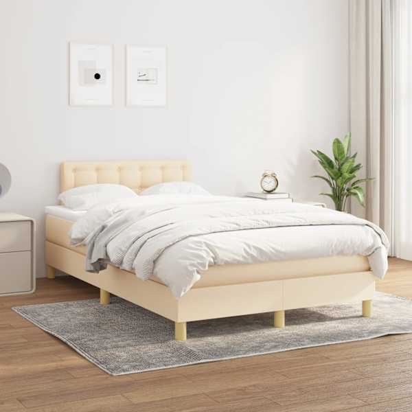 Kontinentaalvoodi koos madratsiga, kreemjasvalge, 120 × 190 cm, kangas — mudel 3269805
