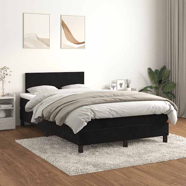 Kontinentaalvoodi koos madratsiga, must, 120 × 190 cm, samet — mudel 3269827