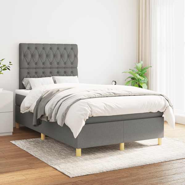 Kontinentaalvoodi koos madratsiga, tumehall, 120 × 190 cm, kangas — mudel 3269952