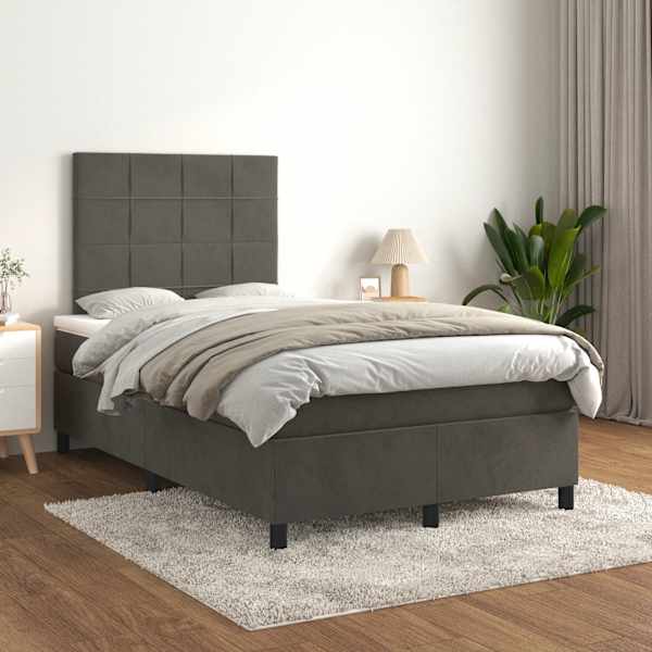 Kontinentaalvoodi koos madratsiga, tumehall, 120 × 190 cm, samet — mudel 3269996