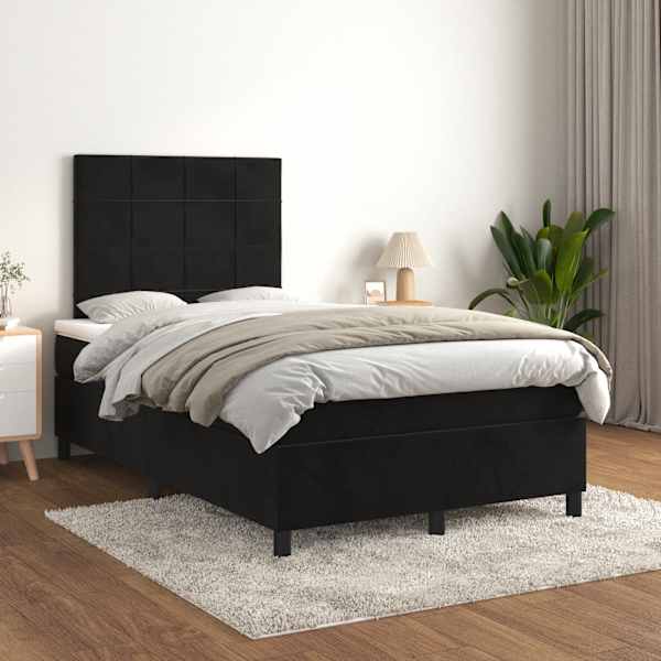 Kontinentaalvoodi koos madratsiga, must, 120 × 190 cm, samet — mudel 3269997