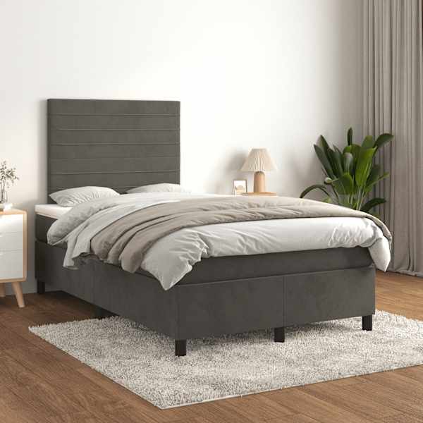 Kontinentaalvoodi koos madratsiga, tumehall, 120 × 190 cm, samet — mudel 3270002