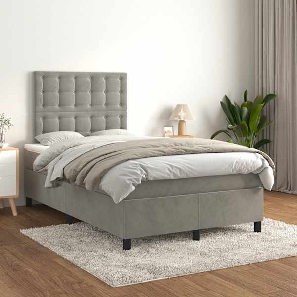 Kontinentaalvoodi koos madratsiga, helehall, 120 × 190 cm, samet — mudel 3270019