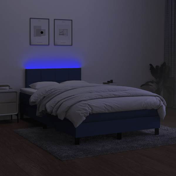 LED-valgustusega kontinentaalvoodi koos madratsiga, sinine, 120 × 190 cm, kangas — mudel 3270045