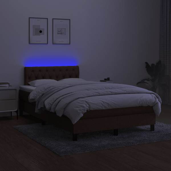 LED-valgustusega kontinentaalvoodi koos madratsiga, tumepruun, 120 × 190 cm — mudel 3270063