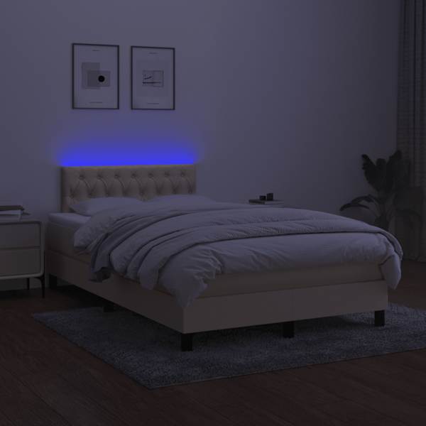 LED-valgustusega kontinentaalvoodi koos madratsiga, kreemjasvalge, 120 × 190 cm, kangas — mudel 3270065