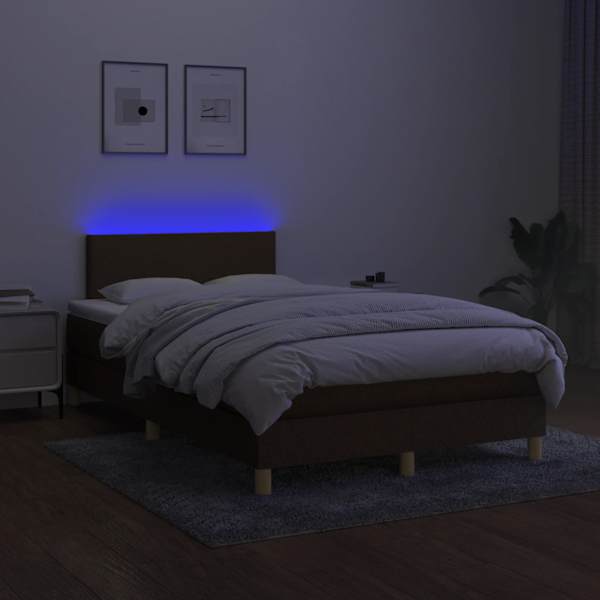 LED-valgustusega kontinentaalvoodi koos madratsiga, tumepruun, 120 × 190 cm — mudel 3270077