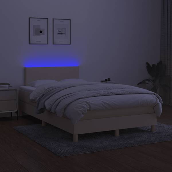 LED-valgustusega kontinentaalvoodi koos madratsiga, kreemjasvalge, 120 × 190 cm, kangas — mudel 3270079
