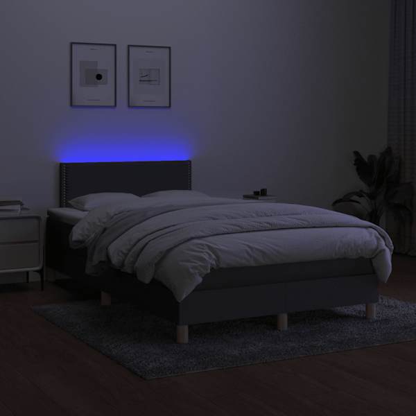 LED-valgustusega kontinentaalvoodi koos madratsiga, tumehall, 120 × 190 cm, kangas — mudel 3270082
