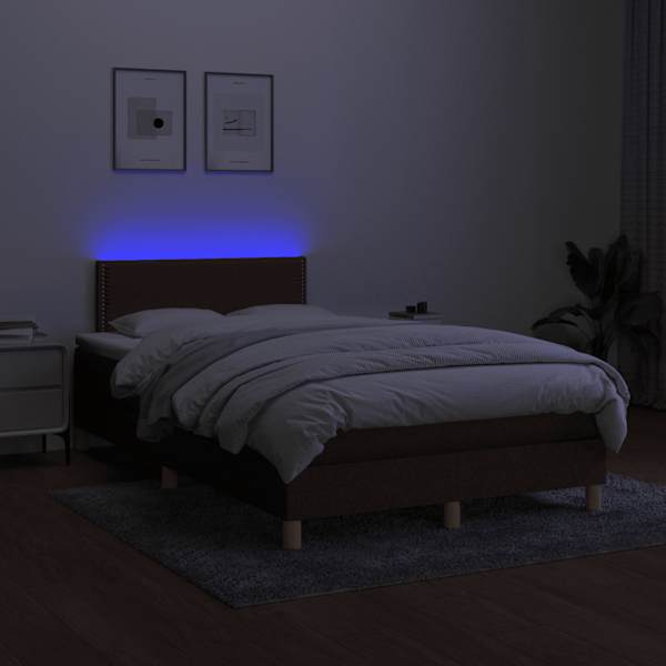 LED-valgustusega kontinentaalvoodi koos madratsiga, tumepruun, 120 × 190 cm — mudel 3270084