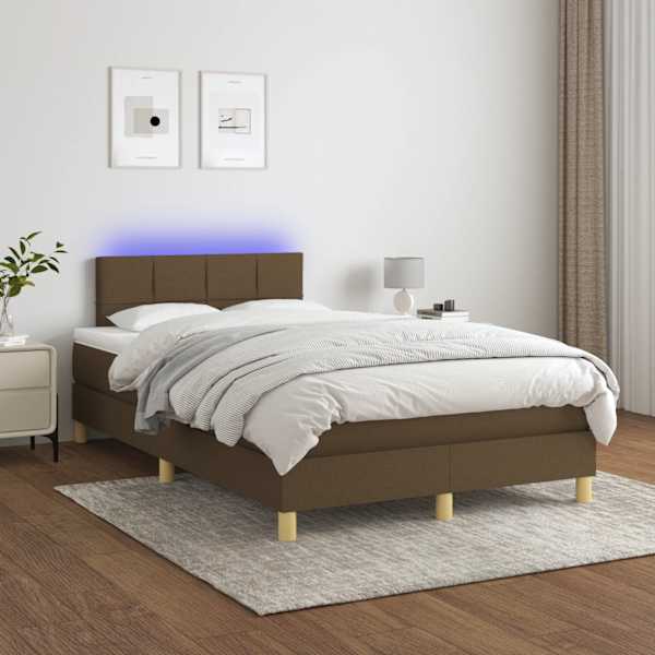 LED-valgustusega kontinentaalvoodi koos madratsiga, tumepruun, 120 × 190 cm — mudel 3270091