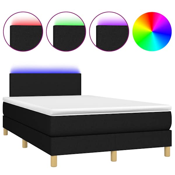 LED-valgustusega kontinentaalvoodi koos madratsiga, must, 120 × 190 cm, kangas — mudel 3270097