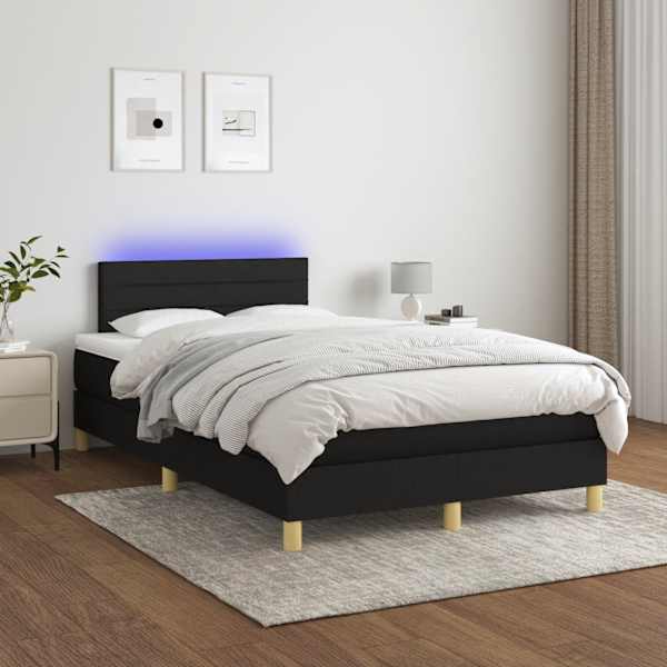 LED-valgustusega kontinentaalvoodi koos madratsiga, must, 120 × 190 cm, kangas — mudel 3270097