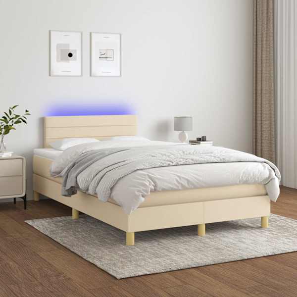 LED-valgustusega kontinentaalvoodi koos madratsiga, kreemjasvalge, 120 × 190 cm, kangas — mudel 3270100