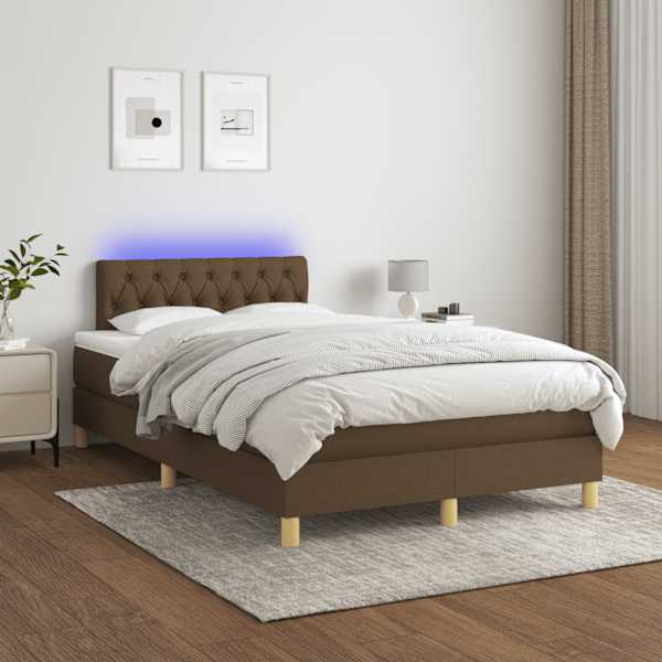 LED-valgustusega kontinentaalvoodi koos madratsiga, tumepruun, 120 × 190 cm — mudel 3270112