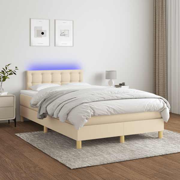 LED-valgustusega kontinentaalvoodi koos madratsiga, kreemjasvalge, 120 × 190 cm, kangas — mudel 3270121