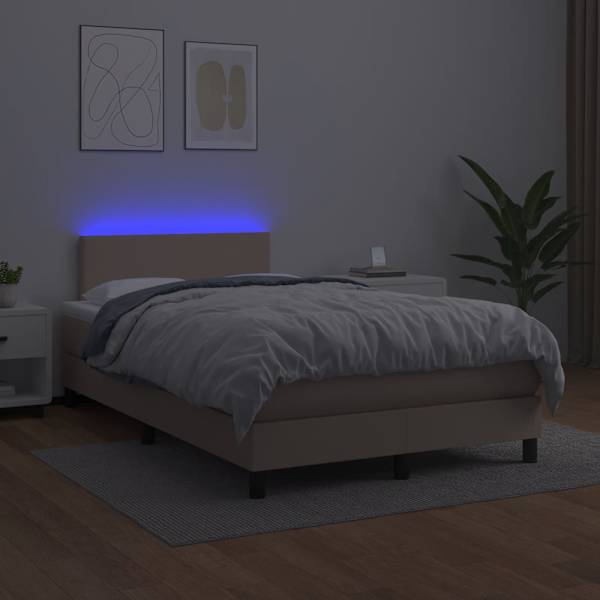 LED-valgustusega kontinentaalvoodi koos madratsiga, cappuccino, 120 × 190 cm, kunstnahk — mudel 3270128