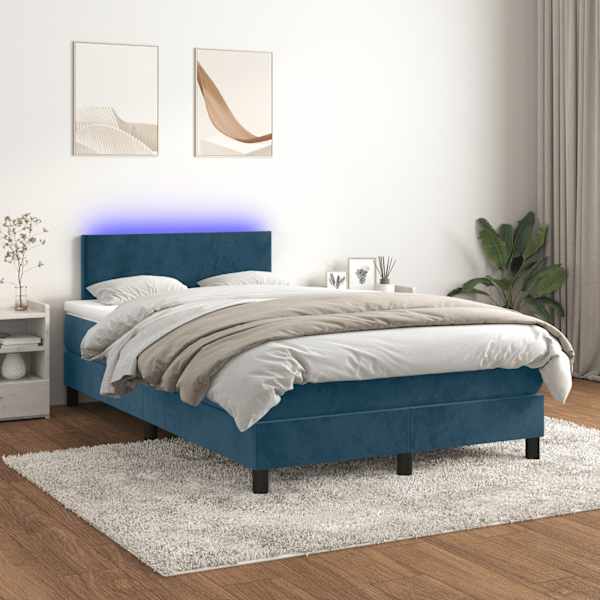 LED-valgustusega kontinentaalvoodi koos madratsiga, tumesinine, 120 × 190 cm — mudel 3270145
