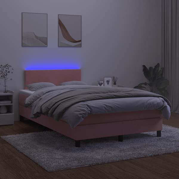LED-valgustusega kontinentaalvoodi koos madratsiga, roosa, 120 × 190 cm, samet — mudel 3270146