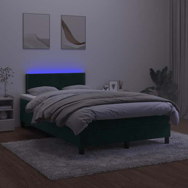 LED-valgustusega kontinentaalvoodi koos madratsiga, tumeroheline, 120 × 190 cm — mudel 3270150