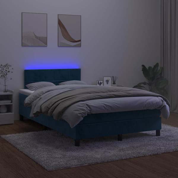 LED-valgustusega kontinentaalvoodi koos madratsiga, tumesinine, 120 × 190 cm — mudel 3270157