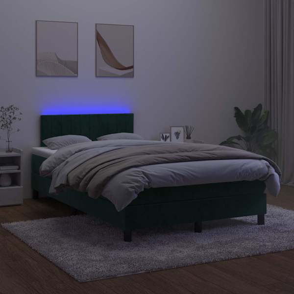 LED-valgustusega kontinentaalvoodi koos madratsiga, tumeroheline, 120 × 190 cm — mudel 3270168