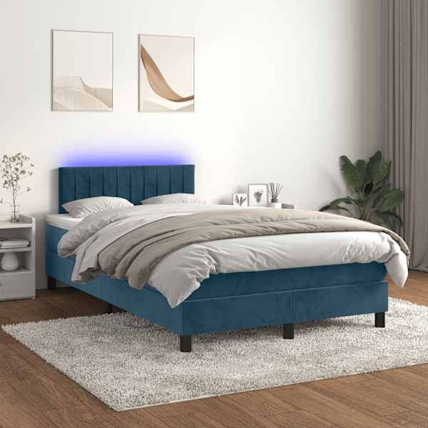 LED-valgustusega kontinentaalvoodi koos madratsiga, tumesinine, 120 × 190 cm — mudel 3270169