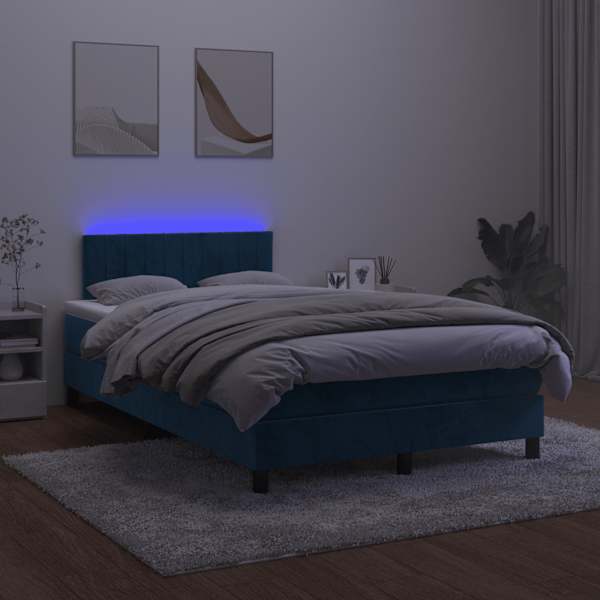 LED-valgustusega kontinentaalvoodi koos madratsiga, tumesinine, 120 × 190 cm — mudel 3270169