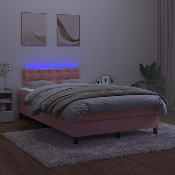 LED-valgustusega kontinentaalvoodi koos madratsiga, roosa, 120 × 190 cm, samet — mudel 3270182