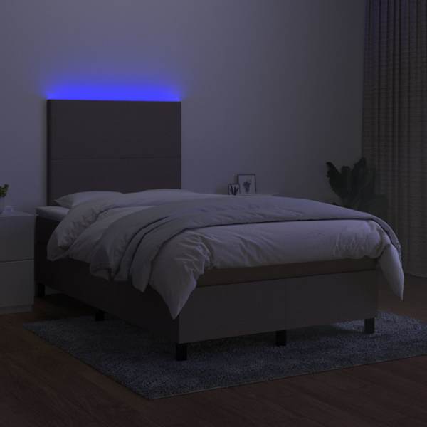 LED-valgustusega kontinentaalvoodi koos madratsiga, pruunikashall, 120 × 190 cm — mudel 3270187