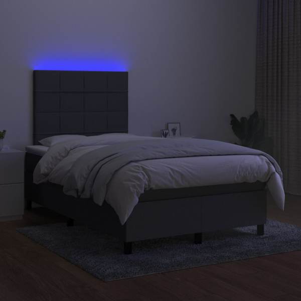 LED-valgustusega kontinentaalvoodi koos madratsiga, tumehall, 120 × 190 cm, kangas — mudel 3270198