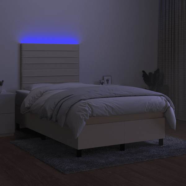 LED-valgustusega kontinentaalvoodi koos madratsiga, kreemjasvalge, 120 × 190 cm, kangas — mudel 3270209