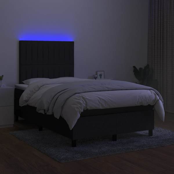 LED-valgustusega kontinentaalvoodi koos madratsiga, must, 120 × 190 cm, kangas — mudel 3270213